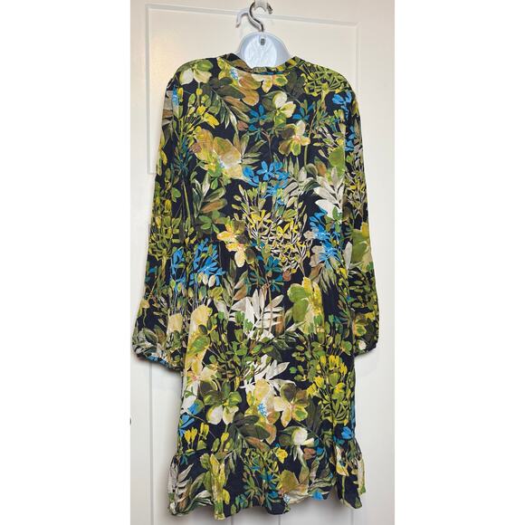 J. Crew Floral Silk Dress Size XL Ruffle Hem Long Sleeve 100% Silk - Picture 2 of 14